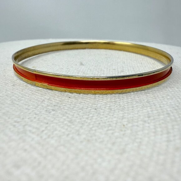 Napier Red‎ Enamel Bangle Bracelet Vintage Signed Gold-Tone Retro - Picture 1 of 6